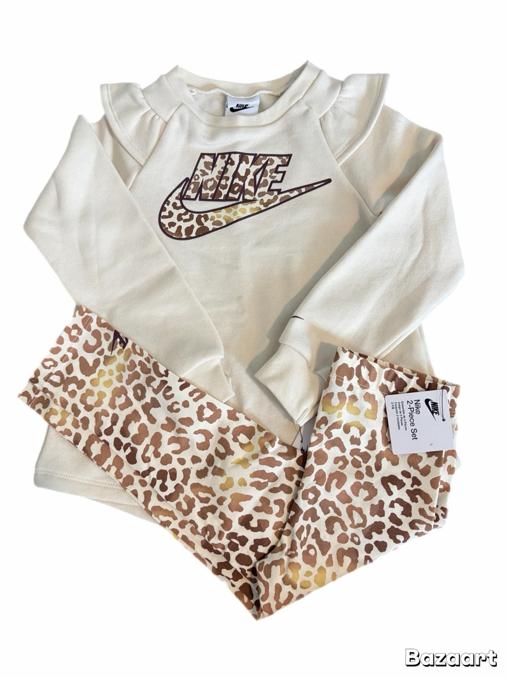 Toddler Girl Nike Leopard Legging Ruffle tunic Sweatshirt Set 4T